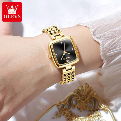 Olevs 9948 Luxury elegant stainless steel fashion Women’s quartz watch- Gold Black