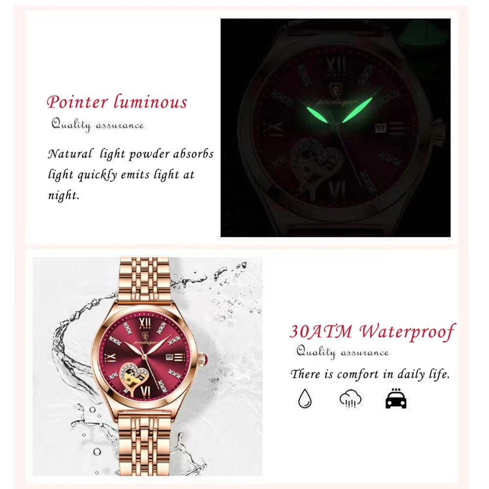POEDAGAR 320 Fashionable Women Watch- Rose Gold & Red