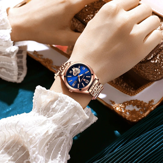 POEDAGAR 320 Fashionable Women Watch- Rose Gold & Blue