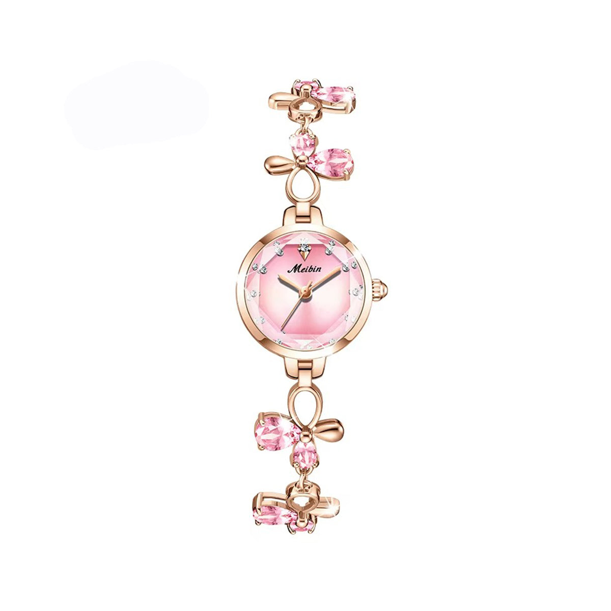 MEIBIN 1673 Butterfly Diamond Bracelet Ladies Watch-Pink