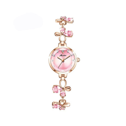 MEIBIN 1673 Butterfly Diamond Bracelet Ladies Watch-Pink