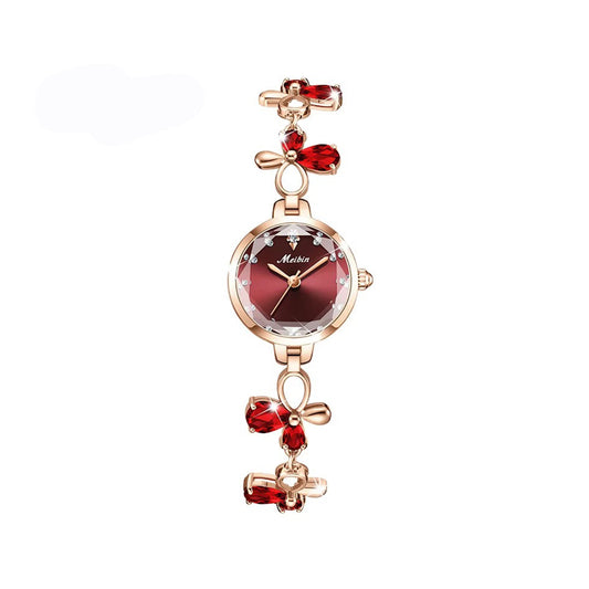 MEIBIN 1673 Butterfly Diamond Bracelet Ladies Watch-Red