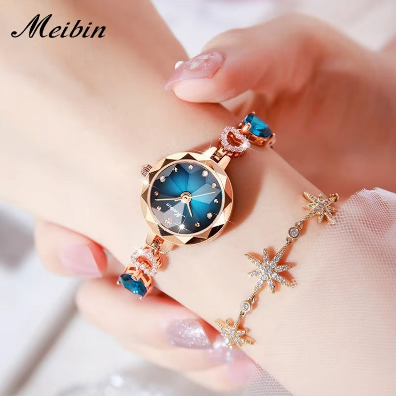 MEIBIN 1690 Luxury Fashion Bracelet Ladies Wristwatch-Blue