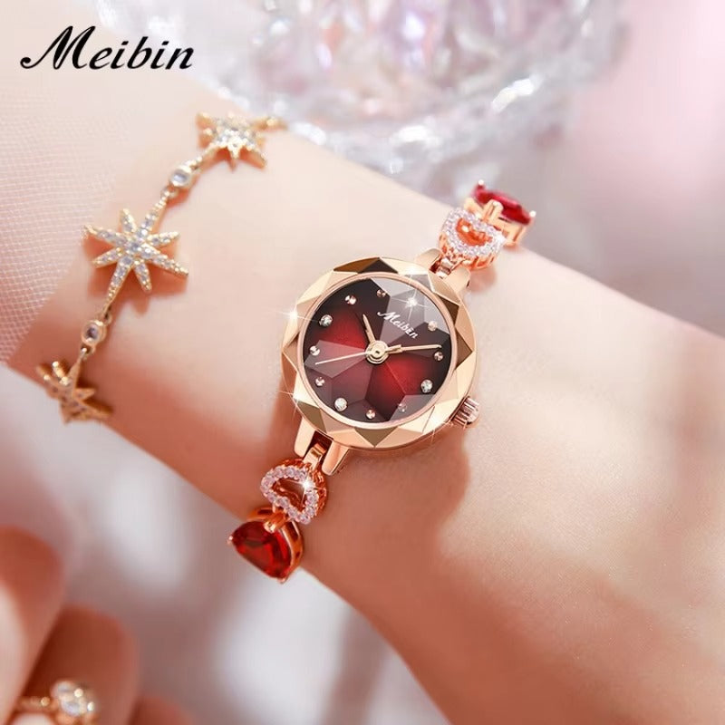 MEIBIN 1690 Luxury Fashion Bracelet Ladies Wristwatch-Red