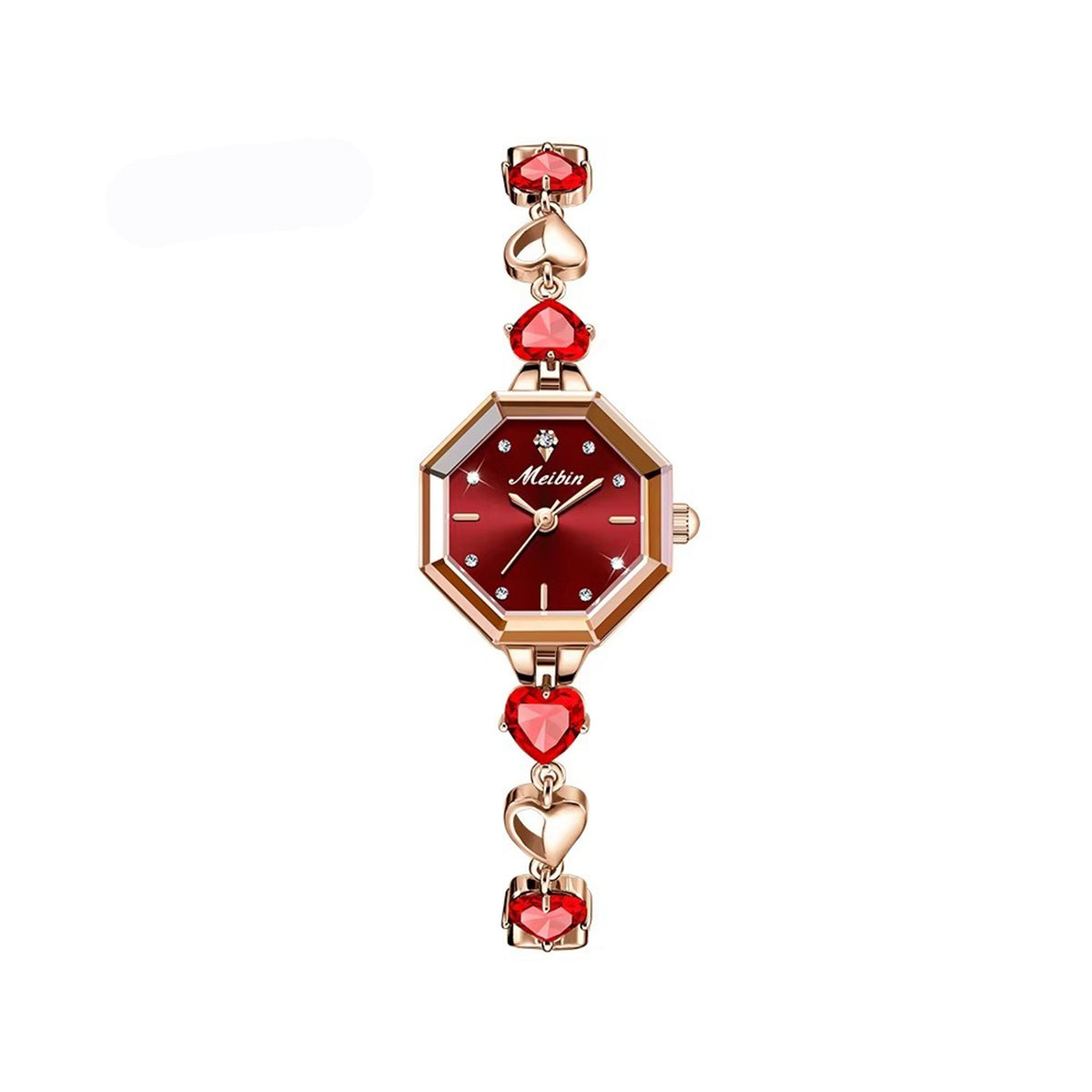 MEIBIN 1702 Octagonal Dial Luxury Bracelet Ladies Watch-Red
