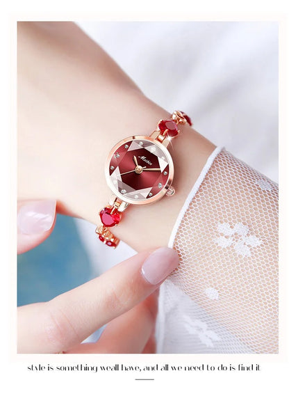 MEIBIN 1713 Luxury Diamond Bracelet Ladies Watch-Red