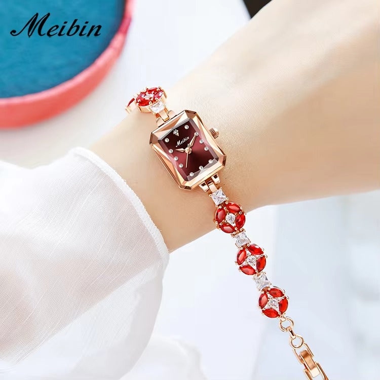 MEIBIN 1860 Square Dial Bracelet Elegant Ladies Watch-Red