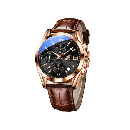 Olevs 2872 Quartz Business Casual Luminous Luxury Watch for Men-Brown & Black