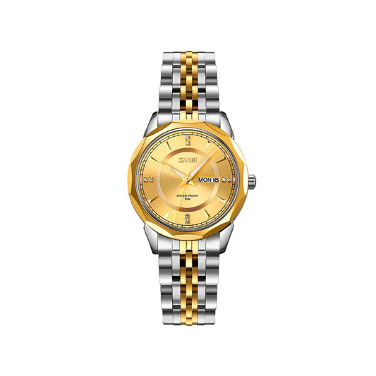SKMEI 9264 classy elegant diamond cart stainless steel Luminous Ladies watch- Silver Gold