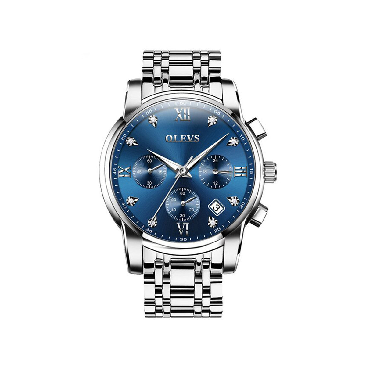 OLEVS 2858 Luxury Luminous Chronograph Men wristwatch- Silver Blue