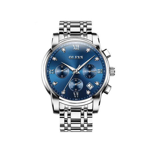 OLEVS 2858 Luxury Luminous Chronograph Men wristwatch- Silver Blue
