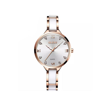 OLEVS 5872 Ceramic Quartz Women Watches- White