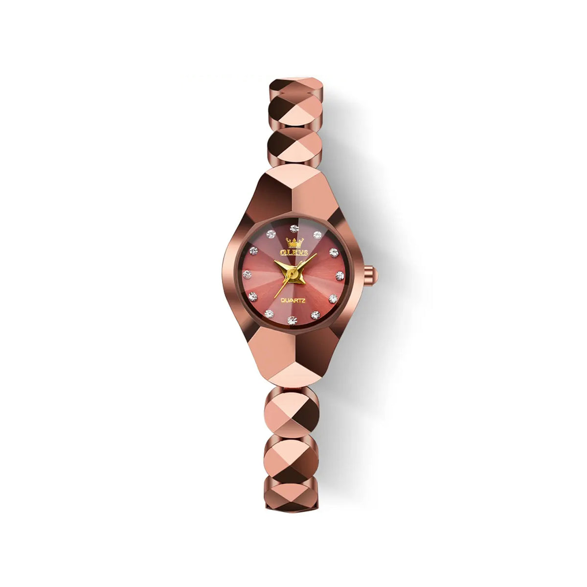 OLEVS 7007 Luxury Classic Tungsten Steel Strap Fashion business Quartz Watch for Women- Rose Gold