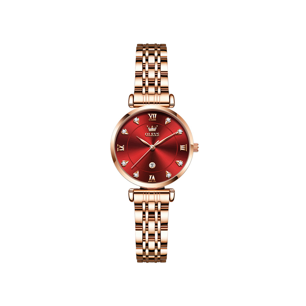 OLEVS 5866 Luxury Fashion Quartz watch for women- Rose Gold & Red