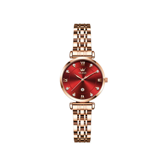 OLEVS 5866 Luxury Fashion Quartz watch for women- Rose Gold & Red