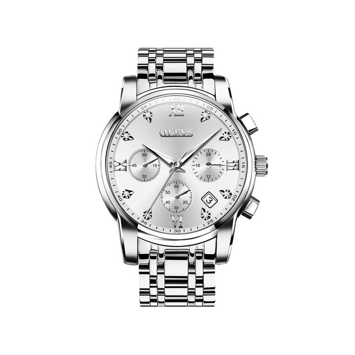 OLEVS 2858 Luxury Luminous Chronograph Men wristwatch- Silver