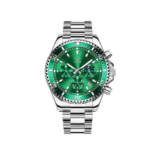 OLEVS 2870 Luxury Chronograph Quartz Men wristwatch- Silver & Green