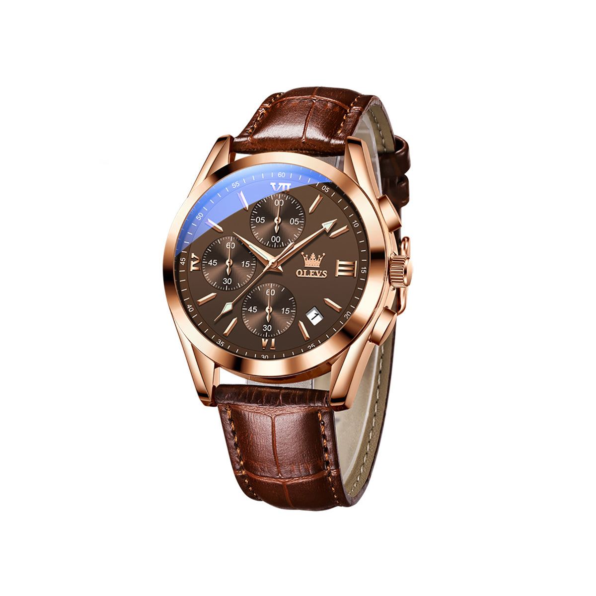 Olevs 2872 Quartz Business Casual Luminous Luxury Watch for Men-Brown