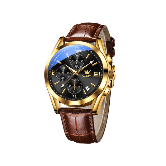 Olevs 2872 Quartz Business Casual Luminous Luxury Watch for Men-Brown Gold & Black