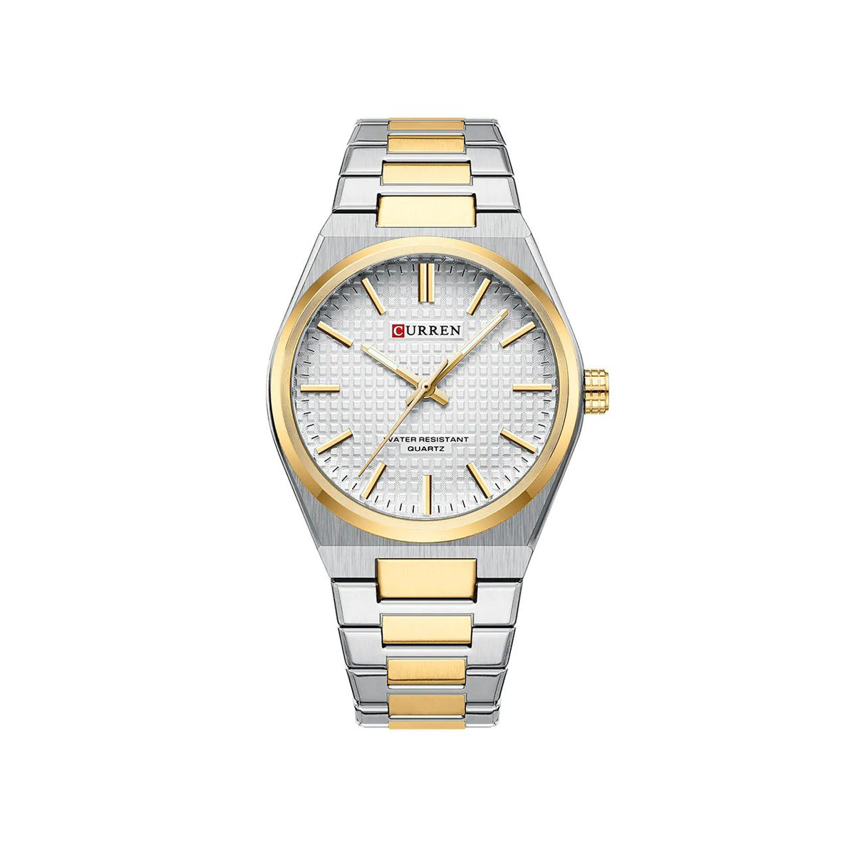 CURREN 8439 Top Brand Luxury Stainless Steel Quartz Man Wristwatch- Silver Gold