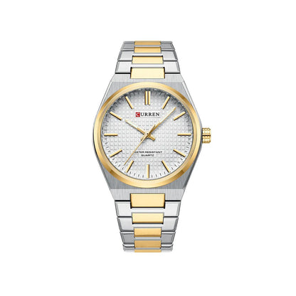 CURREN 8439 Top Brand Luxury Stainless Steel Quartz Man Wristwatch- Silver Gold