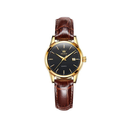 Olevs 6898 Luxury Brand Luminous Fashion Quartz Belt Watch For Ladies- Brown & Black
