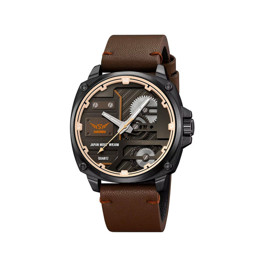 SKMEI 2289 Leather Strap Men's Wristwatch Original Casual Clock Fashion Business Quartz Watch- Chocolate