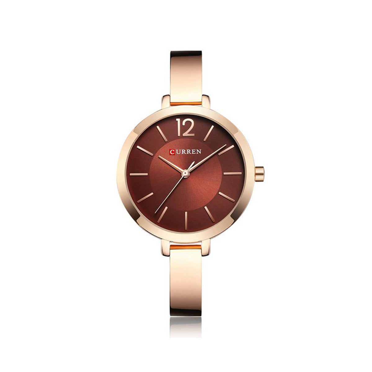 CURREN 9012 Stainless Steel Analog Watch for Women - Rose Gold & Brown