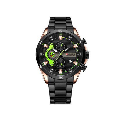 CURREN 8402 Chronograph Stainless Steel Watch for Men - Black & Green