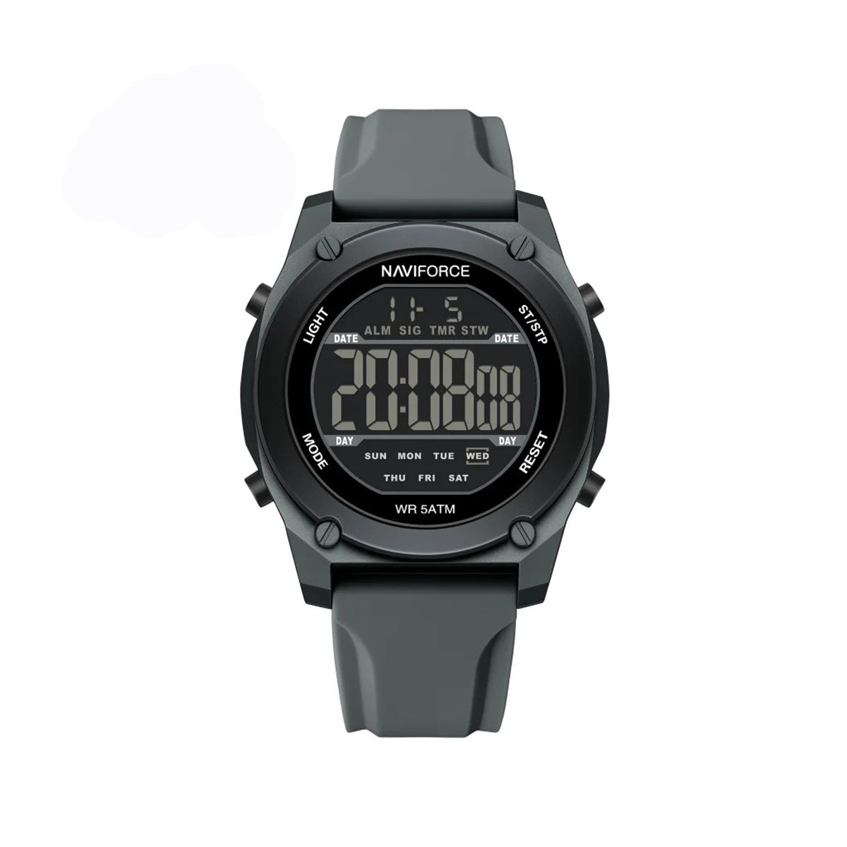 NAVIFORCE NF7134 Night Light Calendar Display Waterproof Shockproof Silicone Strap Men's Fashion Sport Watch- Grey