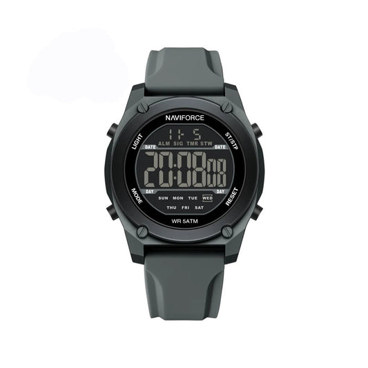 NAVIFORCE NF7134 Night Light Calendar Display Waterproof Shockproof Silicone Strap Men's Fashion Sport Watch- Grey