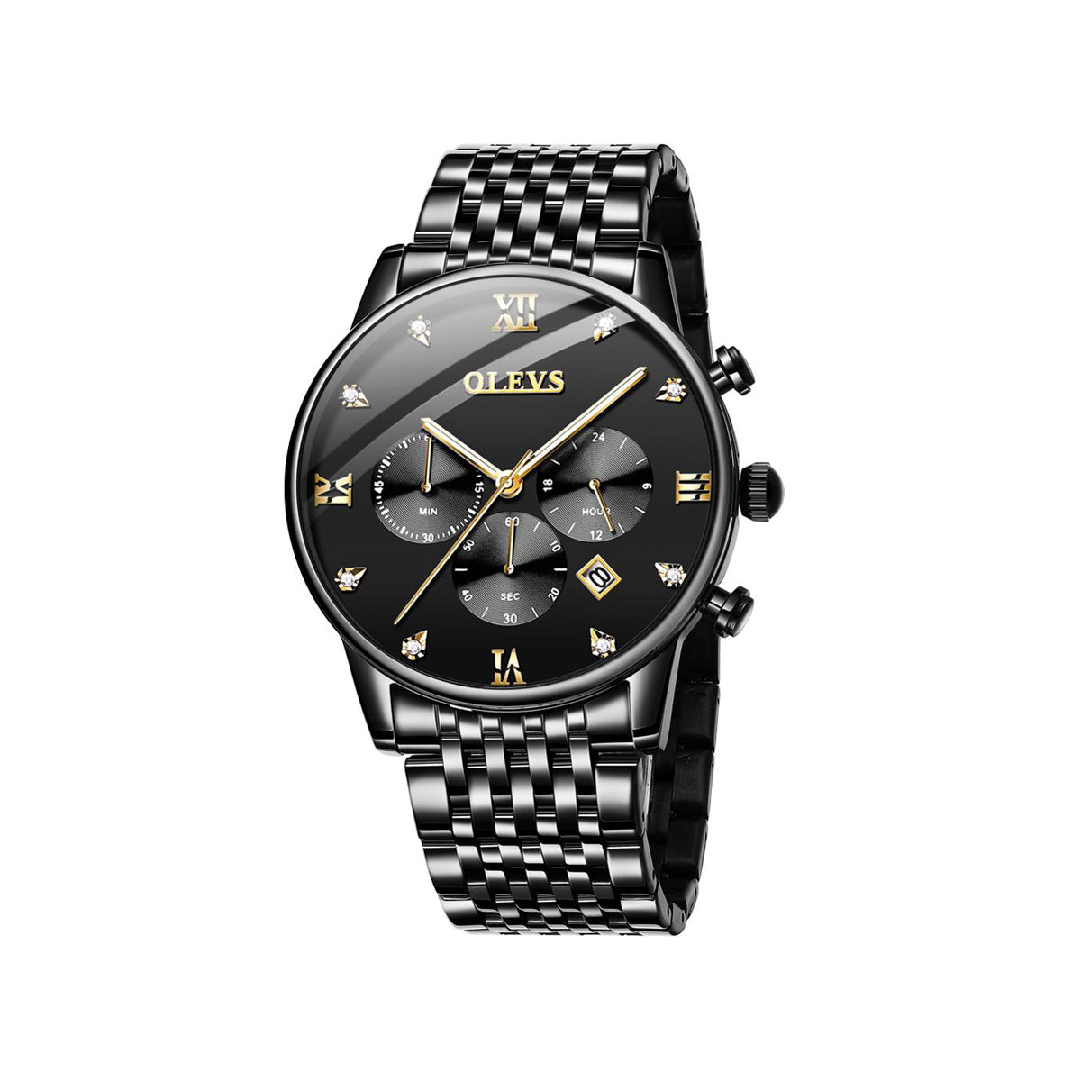 Olevs 2868 Stainless Steel Quartz Watch for Men - Black – Timecliq