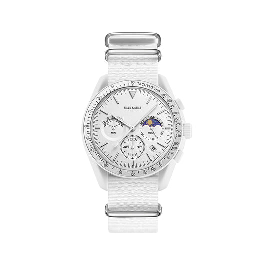 SKMEI 9392 Nylon Straps 3Bar Waterproof Luminous Hands Men’s watch- White