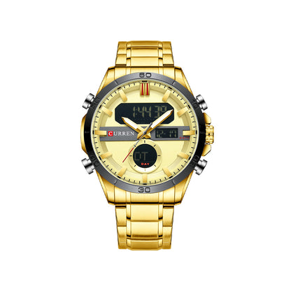 CURREN 8384 Quartz Analog Digital Stainless Steel Watch for Men- Gold
