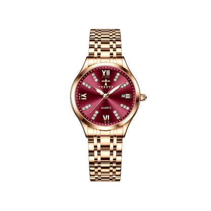 TRSOYE 958 Women Japan Quartz Watch- Rose Gold & Red
