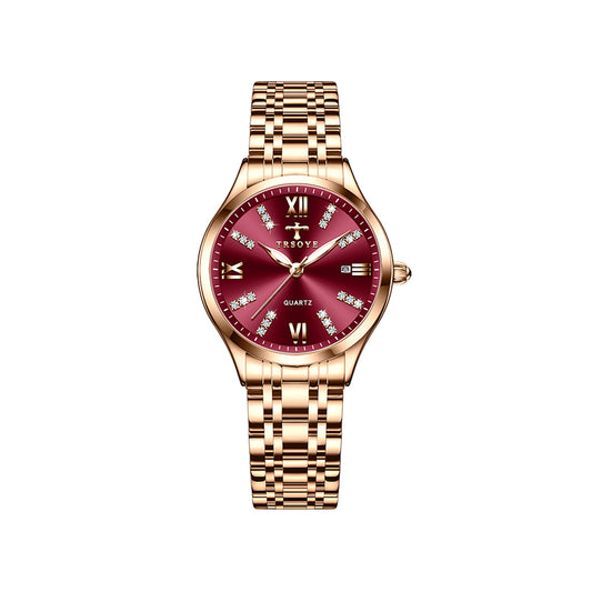 TRSOYE 958 Women Japan Quartz Watch- Rose Gold & Red