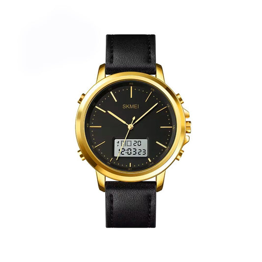 Skmei 1652 Men’s Dual Time Belt Watch for men-Black & Gold