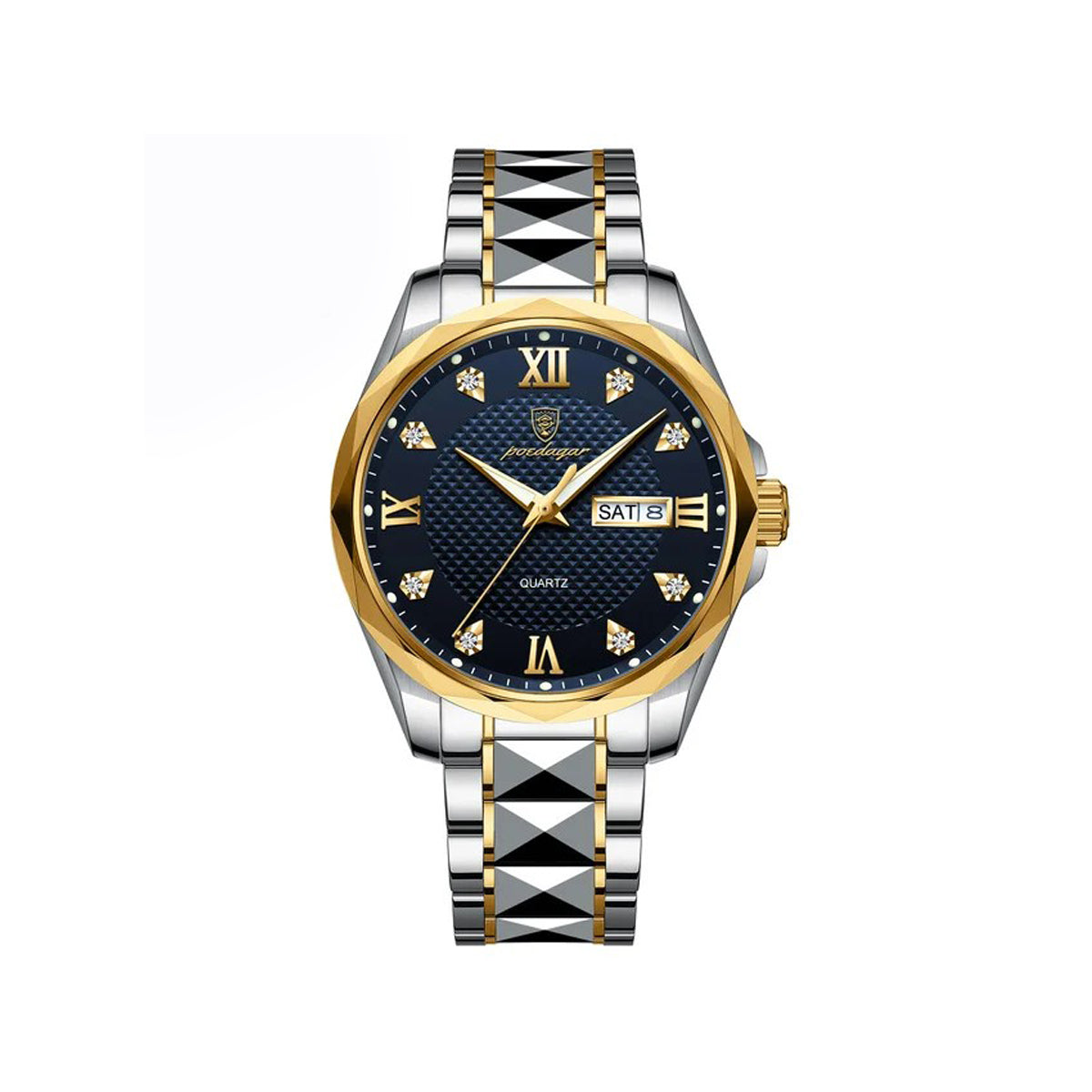 Poedagar 998 Two-Tone Stainless Steel Waterproof Men’s Watch - Silver Gold & Blue