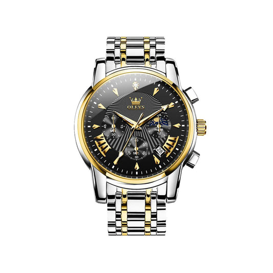 Olevs 2892 Chronograph Quartz Watch For Men - Silver & Black