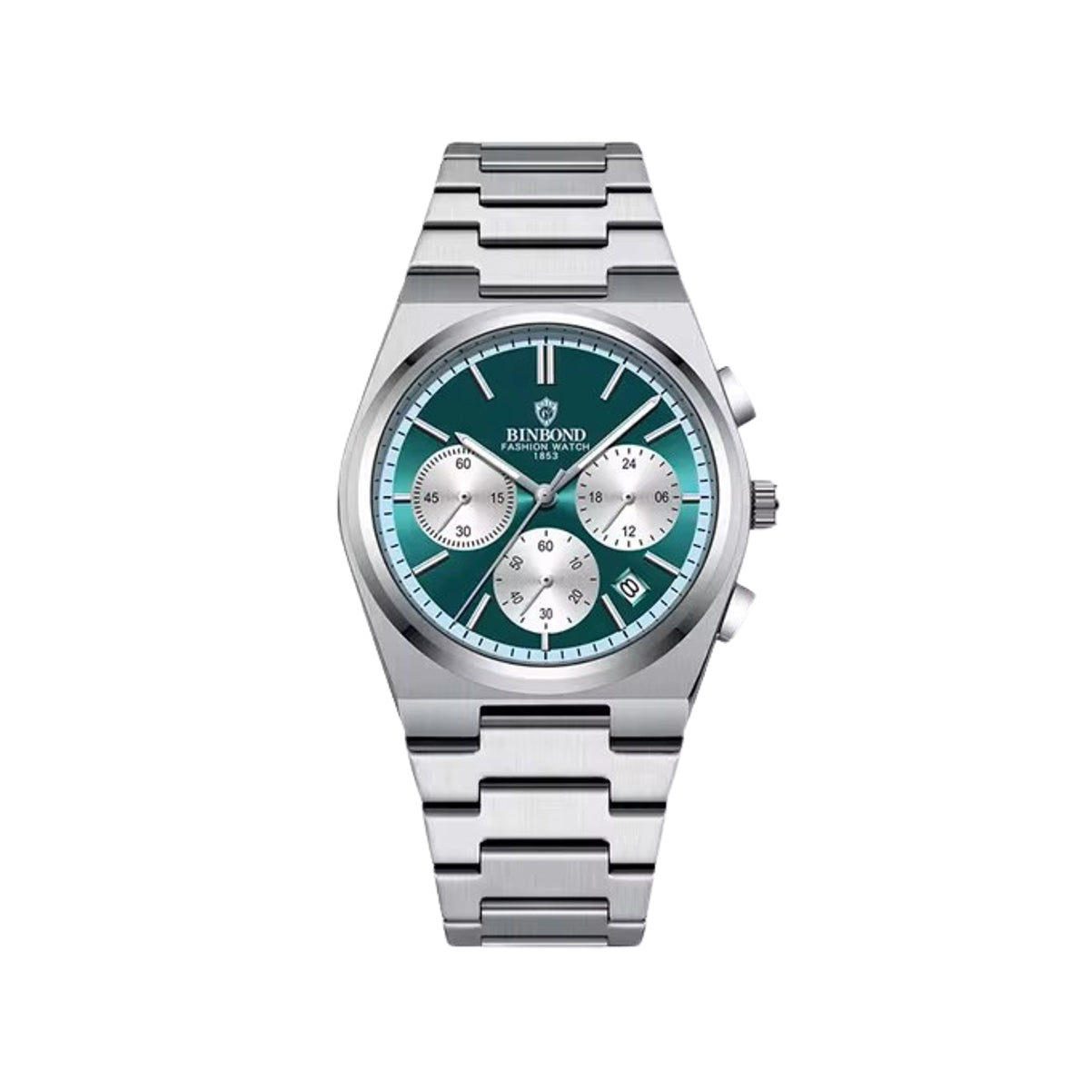 BINBOND 203 Stainless Steel Multifunctional Chronograph Business Wristwatch- Silver Green
