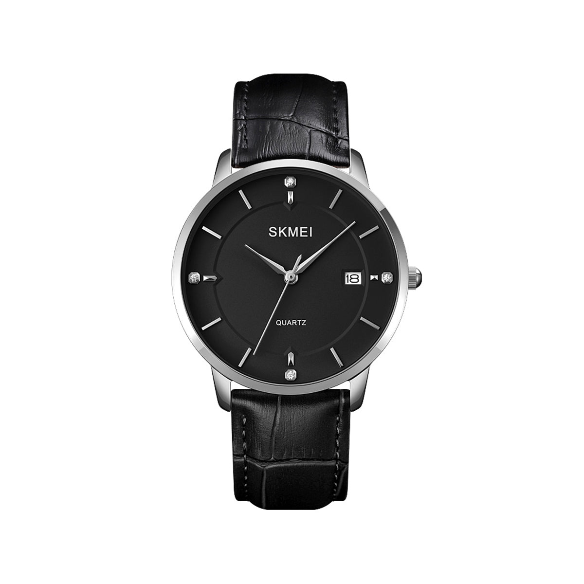SKMEI 1801 Stainless Steel Leather Quartz Men’s watch- Black