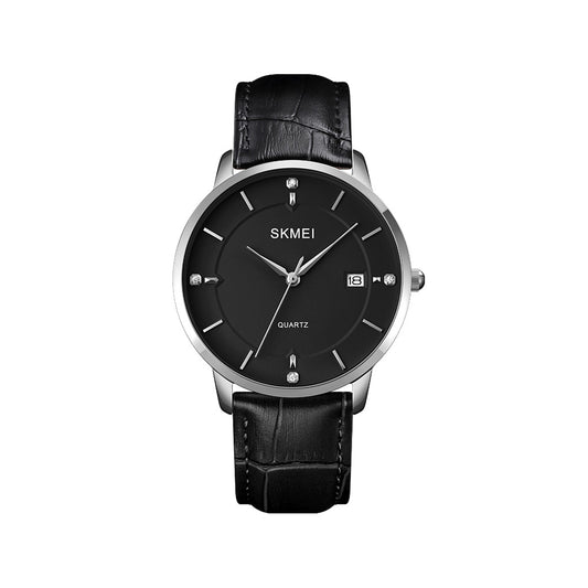 SKMEI 1801 Stainless Steel Leather Quartz Men’s watch- Black