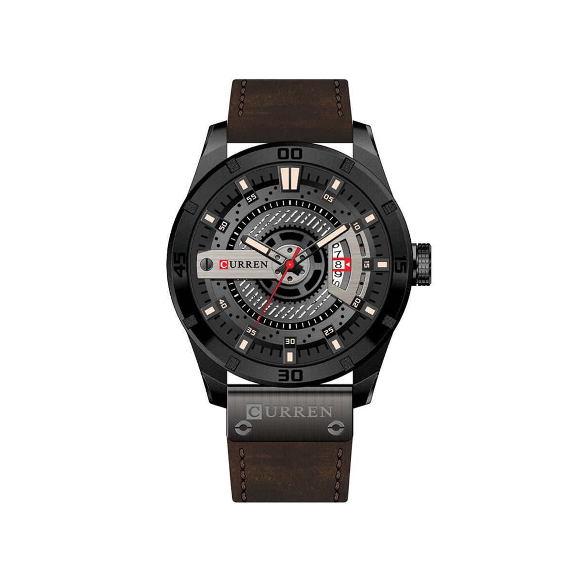 CURREN 8301 PU Leather Quartz Watch for Men - Dark Brown