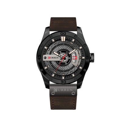 CURREN 8301 PU Leather Quartz Watch for Men - Dark Brown