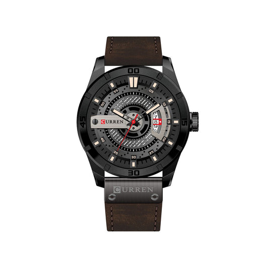 CURREN 8301 PU Leather Quartz Watch for Men - Dark Brown