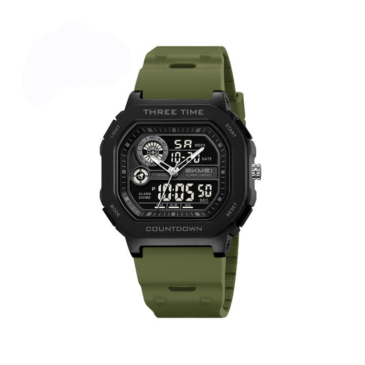 SKMEI 2641 Silicone Straps Multifunctional Waterproof Digital Men’s Watch- Green