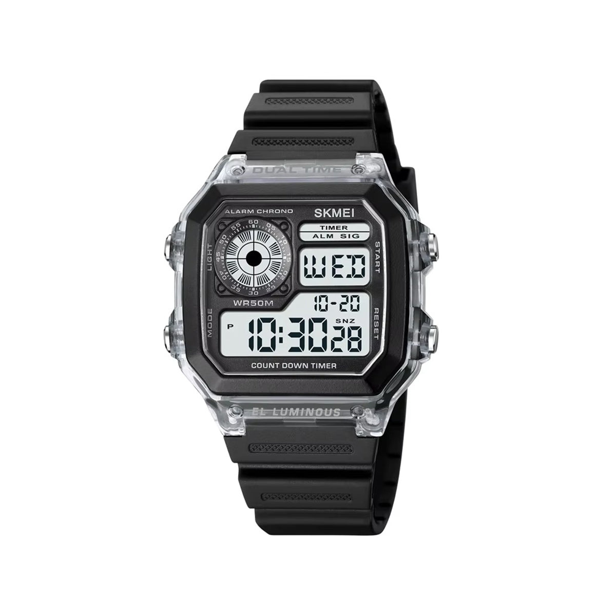 SKMEI 1998 Multifunction Retro Silicon Band Men’s Watch- Black Transparent Dial