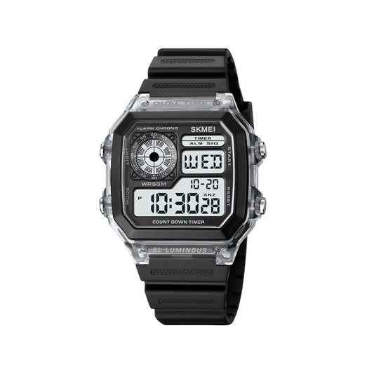 SKMEI 1998 Multifunction Retro Silicon Band Men’s Watch- Black Transparent Dial