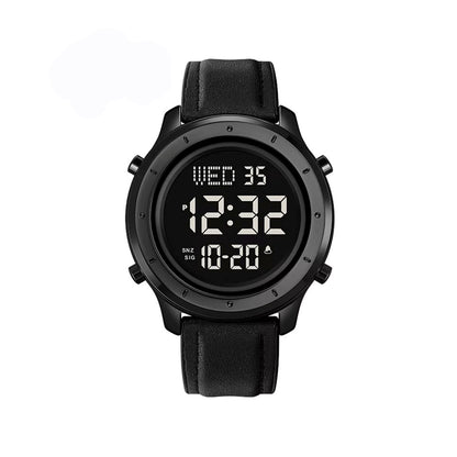 SKMEI 1864 Metal Steel Leather Digital Sport Wrist Watches for Men- Black