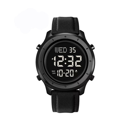 SKMEI 1864 Metal Steel Leather Digital Sport Wrist Watches for Men- Black